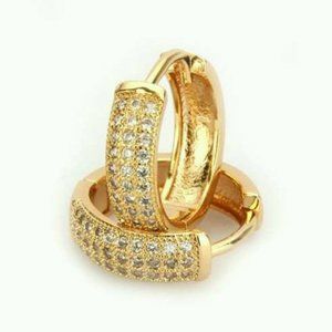 14K Gold Pave CZ Hoop Earrings